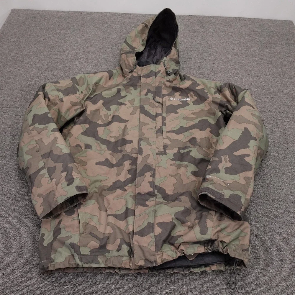 Columbia Jacket Mens Large Green Camo Omni-Tech Interchange 3-in-1 Hooded Ski